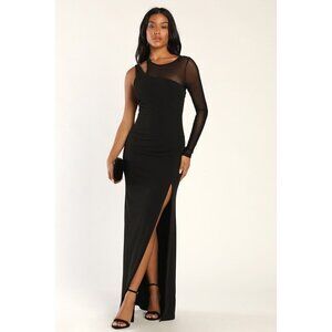 Lulus New Infatuation Black Mesh Asymmetrical Mermaid Maxi Dress - Size M